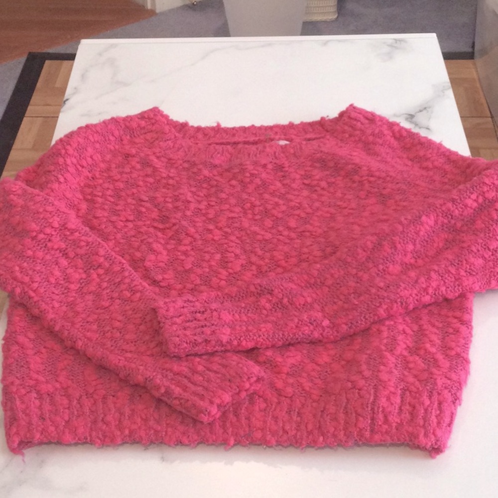 Bright Pink crewneck mohair sweater, size 8.